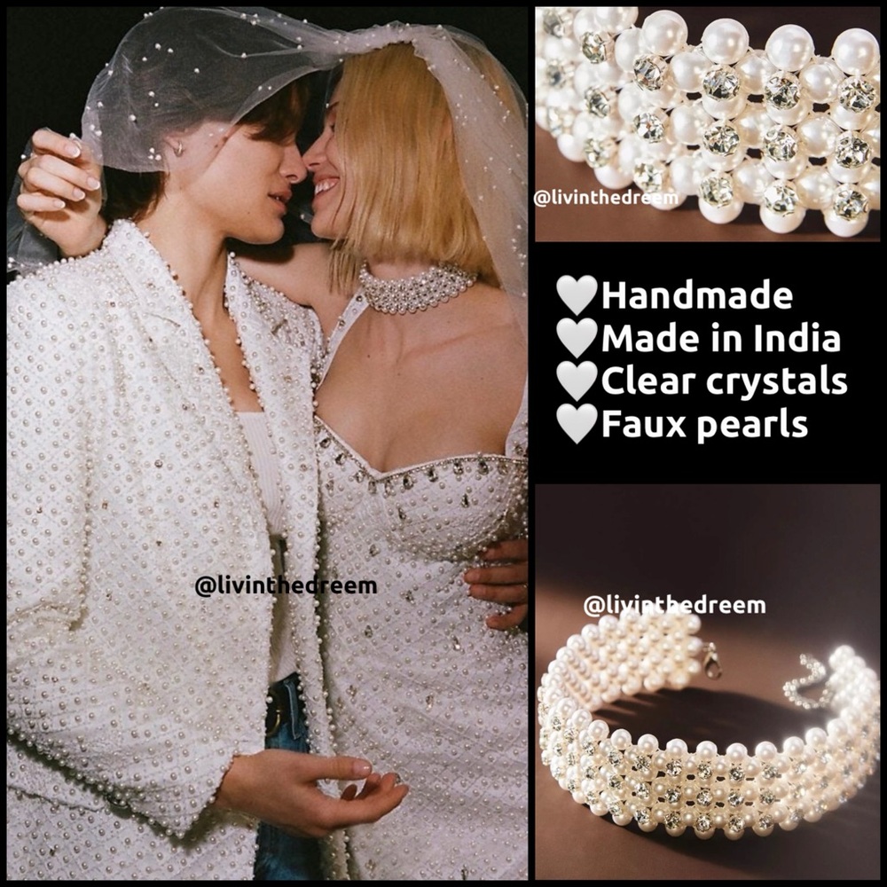 RETROFETE ROSEWOOD PEARL & RHINESTONE STATEMENT CHOKER $199